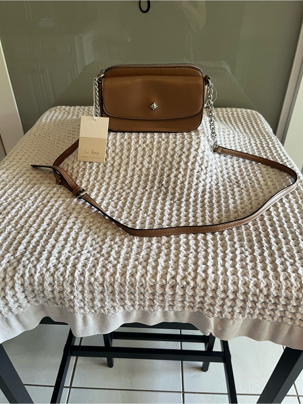 Le Bag Tan Leather Crossbody Bag with Silver Chain 481